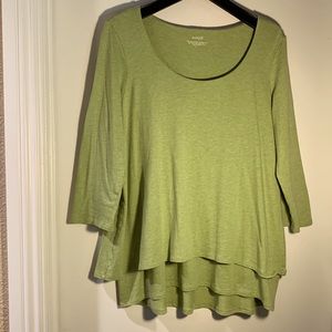 PURE JILL Jersey top. 3/4 sleeve, elliptical layered, scoop neck,cotton/modal. L